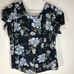 Roz&Ali Floral Blouse Top With Shoulder Tie Accent